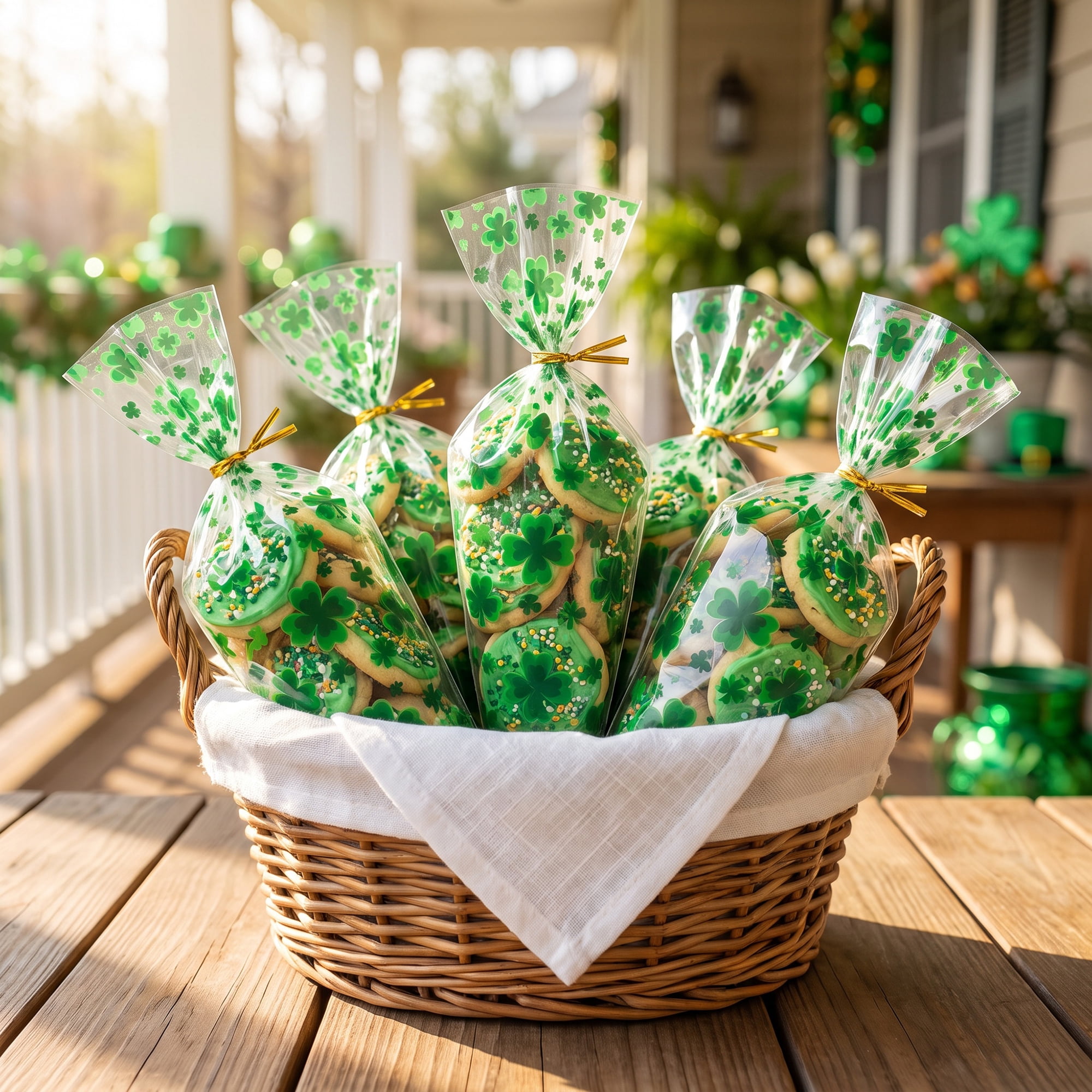 Unique Bargains 120Pcs Premium Shamrock Treat Gift Bag for Cookies Multicolor 5.1" x 9.8"