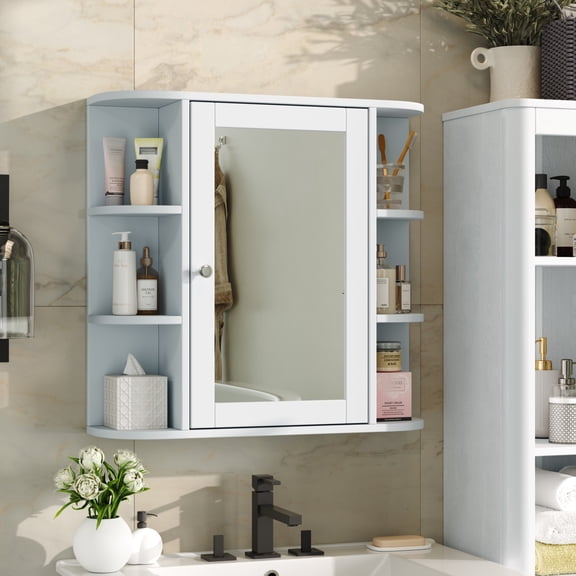 Christopher Knight Home 26" Bathroom Wall Cabinet with Mirror, Adjustable Shelves and Door, White