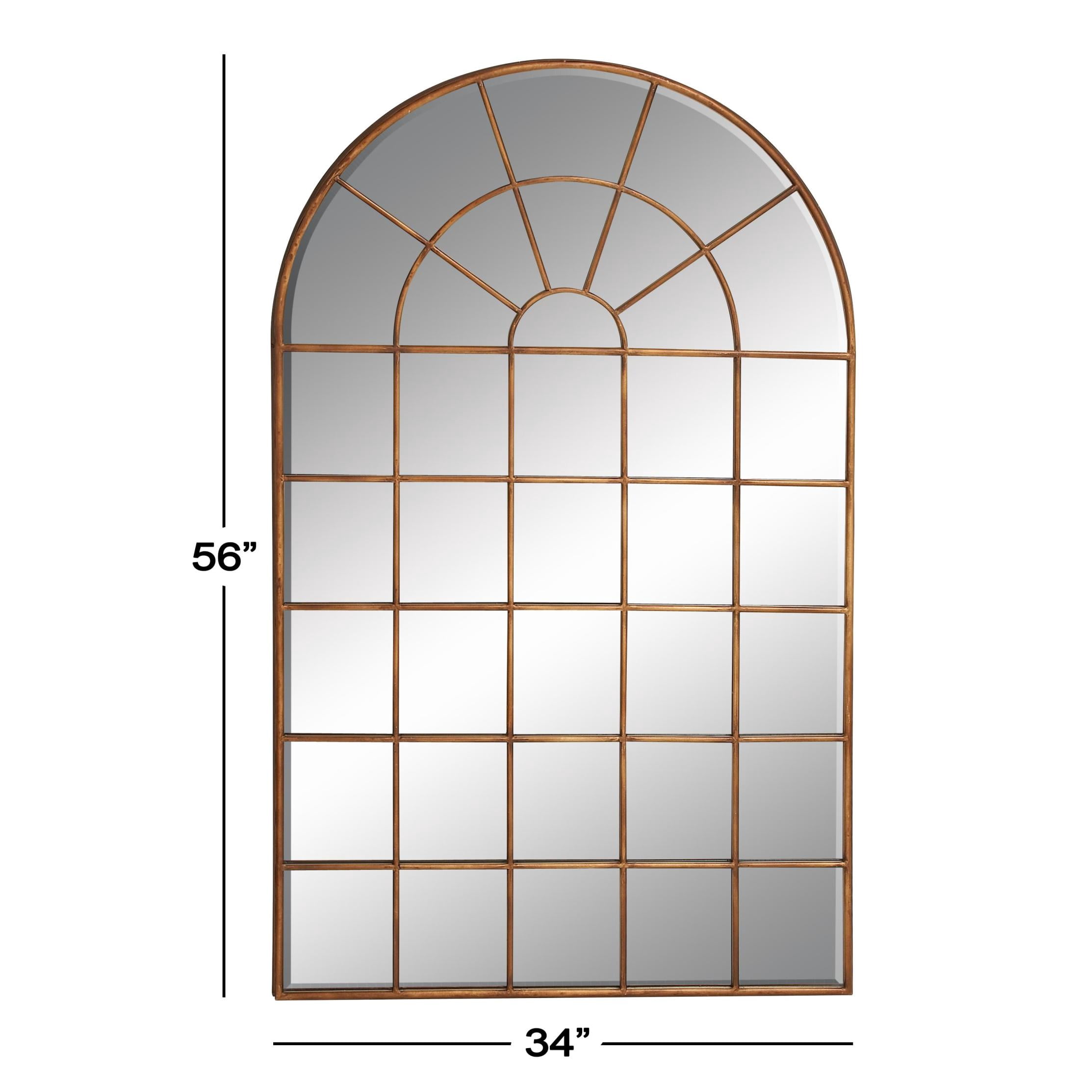 DecMode Traditional Windowpane Style Metal Wall Mirror with Polished Brown Finish, 34"W x 56"H