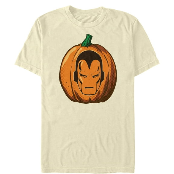 Men's Marvel Halloween Iron Man Pumpkin Graphic Tee Cream 2X Large