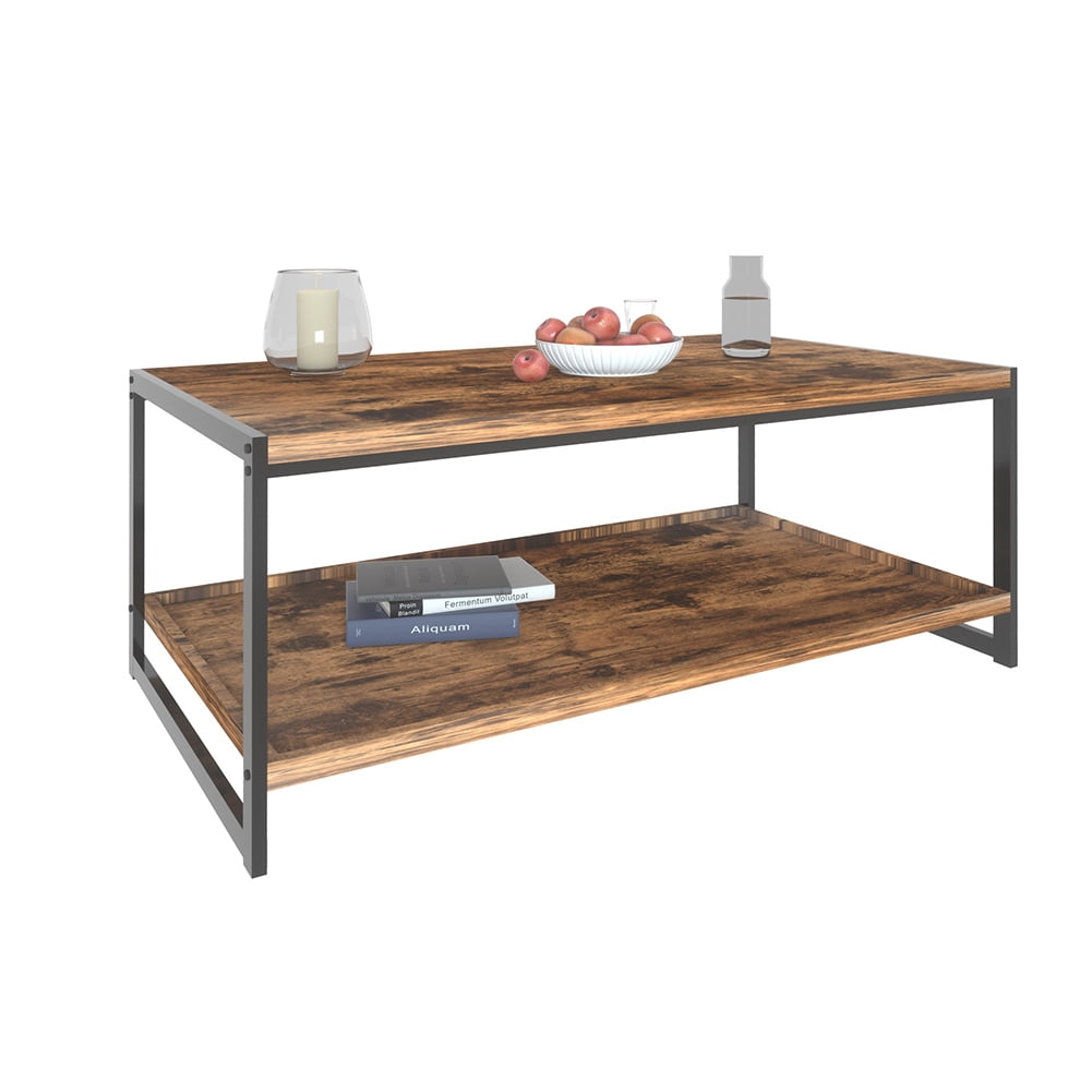 Kepooman Industrial Coffee Table for Living Room, Sturdy Wood and Metal Cocktail Table with Open Storage Shelf, Vintage Burnt Wood Grain Kepooman Industrial Coffee Table for Living Room, Sturdy Wood and Metal Cocktail Table with Open Storage Shelf, Vintage Burnt Wood Grain