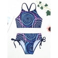 thumbnail image 3 of iiniim Kids Girls Tie Dye Printed Tankini Set Criss Cross Back Crop Top with Brief Bathing Suit, 3 of 7