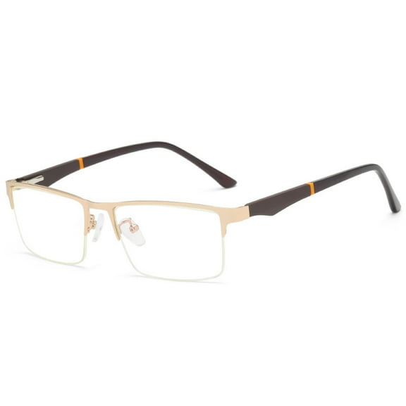 Gold Half Rimless Bifocal Reading Glasses for Men Fashion Vintage Spring Hinge Business Anti-Blue Light Readers Metal 1.50