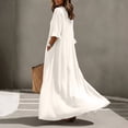 thumbnail image 5 of Vynhevius Womens Solid Ruffled Dress V Neck Bell Sleeve Button Down Flowy Maxi, 5 of 9