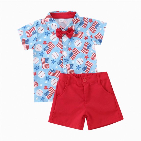 Splozh Newborn Boy Outfits Striped Star Cute Summer Short Sleeve Shirt Shorts, Newborn Patriotic Outfit Boy Toddler July 4th Outfit,Blue,18-24 Months