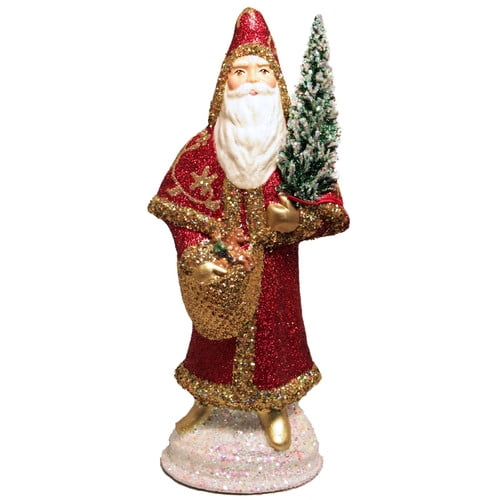 Pinnacle Peak Trading Co Glitter Santa German Paper Mache Candy Container
