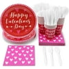 Valentine's Party Bundle, Includes Plates, Napkins, Cups, and Cutlery (Red, Pink, 24 Guests,144 Pieces)