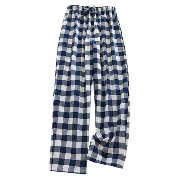 Fiaer Womens Plus Size Pajamas Pants Comfort Plaid High Waisted Sleepwear Trousers Lace up Baggy Trendy Pjs Slacks with Pocket Navy XL