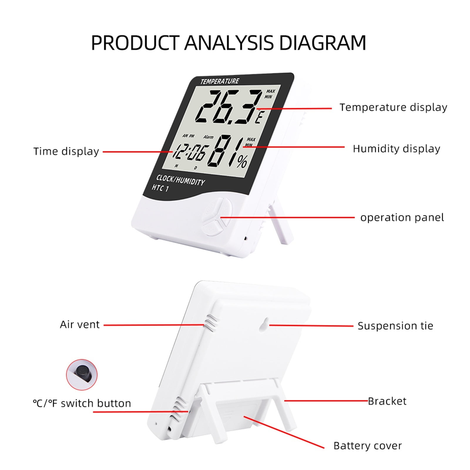 Digital Temperature Humidity Meter Electronic LCD Indoor Outdoor Thermometer Hygrometer ,Fast Response