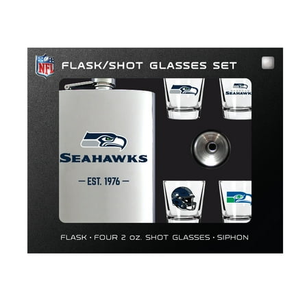 MOJO  Seattle Seahawks Shot Glass & Flask Gift Set