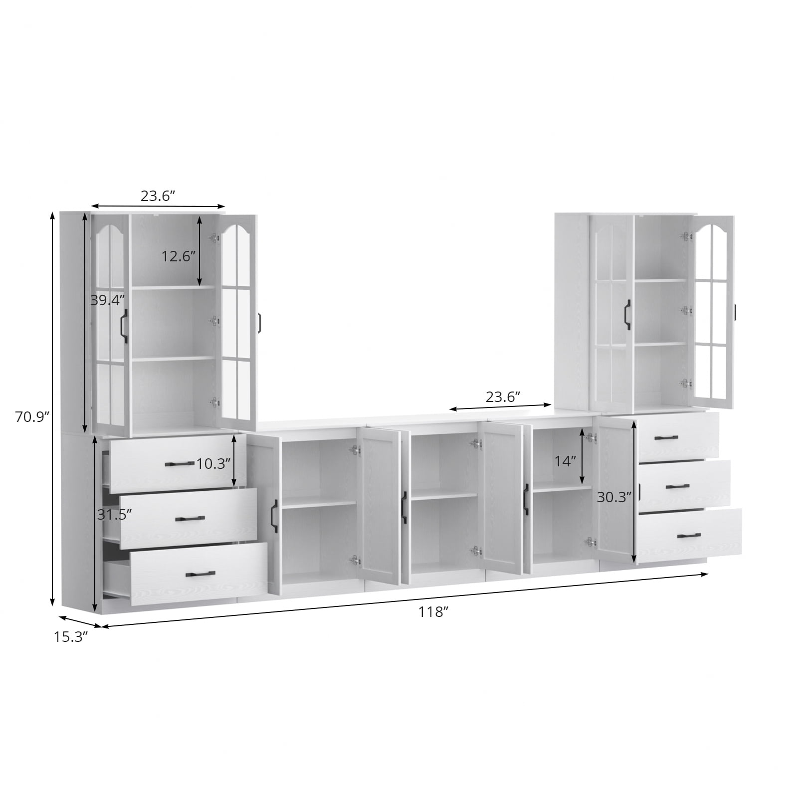RichYa 118" W Entertainment Center with Bookcases for TVs up to 65", Wall Unit TV Stand with Drawers for Living Room