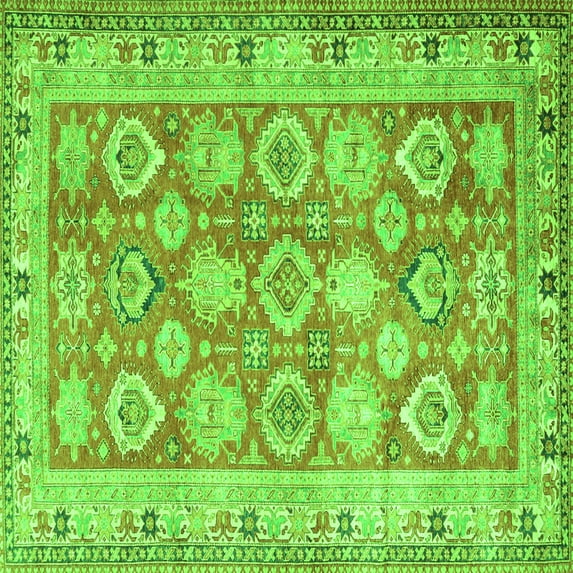 Ahgly Company Indoor Square Oriental Green Traditional Area Rugs, 7' Square