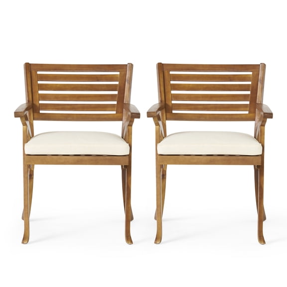 Outdoor Hermosa KD Wood Dining Chair with Cushions Set of 2, Patio Wooden Armchairs for Garden Backyard Deck