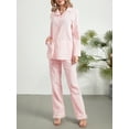 thumbnail image 5 of Biezeib Women’s 2 Piece Pajama Set Long Sleeve Plaid Print Button Up Shirt + Feather Hem Pants Set Sleepwear Loungewear, 5 of 6