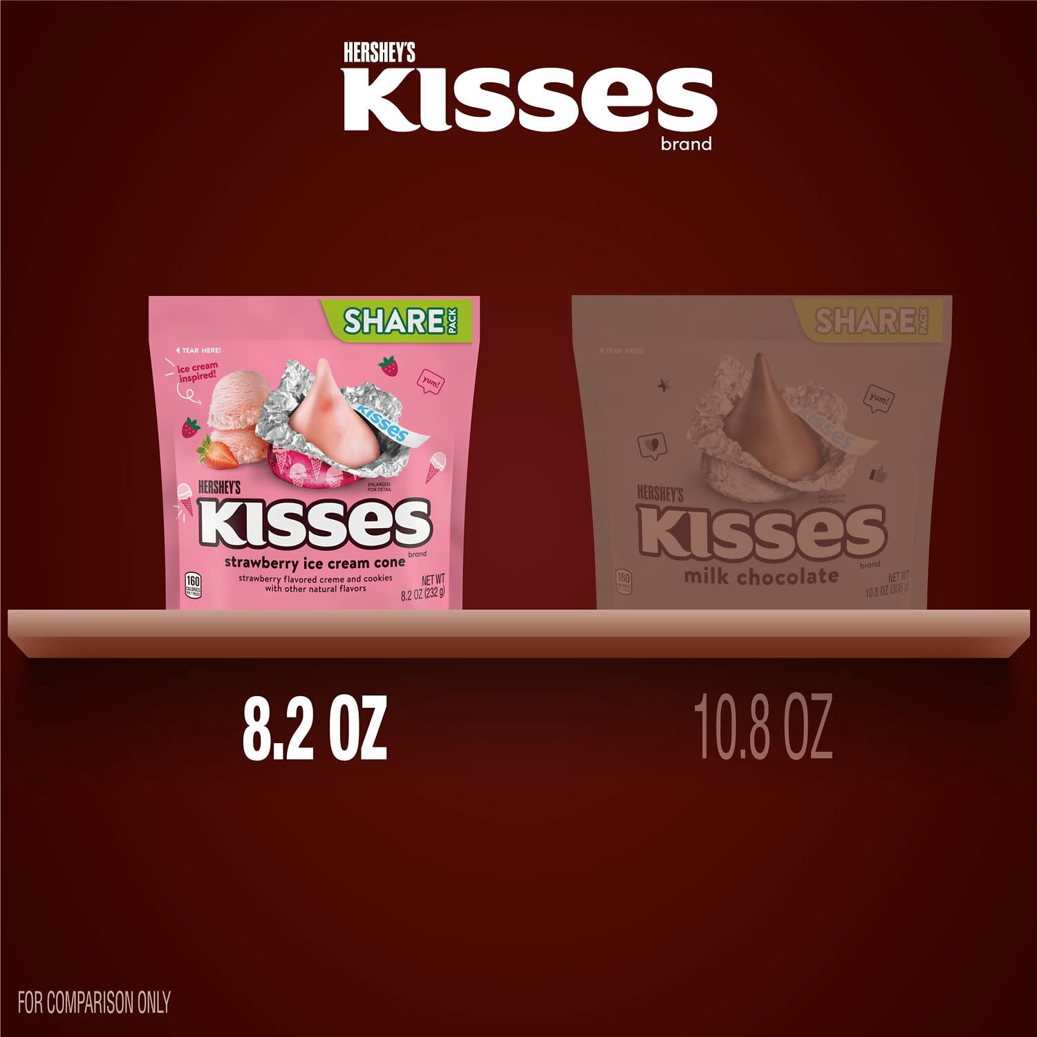 HERSHEY'S KISSES Strawberry Ice Cream Cone Flavored Candy Share Pack, 8.2 oz