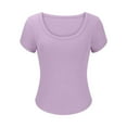 thumbnail image 3 of Purple M WIZUTIZ Crop Tops for Women up to 50% Off Cotton Soft Tops Solid Loose Fit Retro Short Sleeve Shirts Cotton Linen Ladies Blouse Elegant Lightweight Tshirt Plus Size Trendy Round Neck T-shirt, 3 of 5