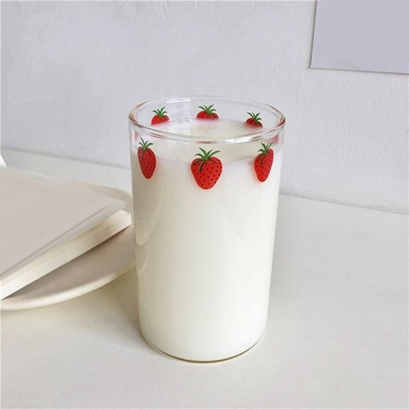 Strawberry Glass Cup Drinking Cup Glassware Reusable Morning Cup Transparent Water Tea Cup for Tea Hot Drinks Milk Water Holiday Strawberry