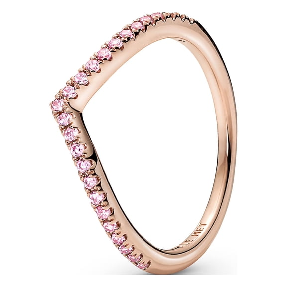 Pandora Sparkling Wishbone Ring - Stackable Rose Gold Ring for Women - 14k Rose Gold-Plated Shine with Pink Cubic Zirconia - Size 8.5