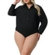 thumbnail image 1 of FAB CURVES Mono de mujer de talla grande con botones y mangas largas, blusas de oficina, 2X negro, 1 of 6