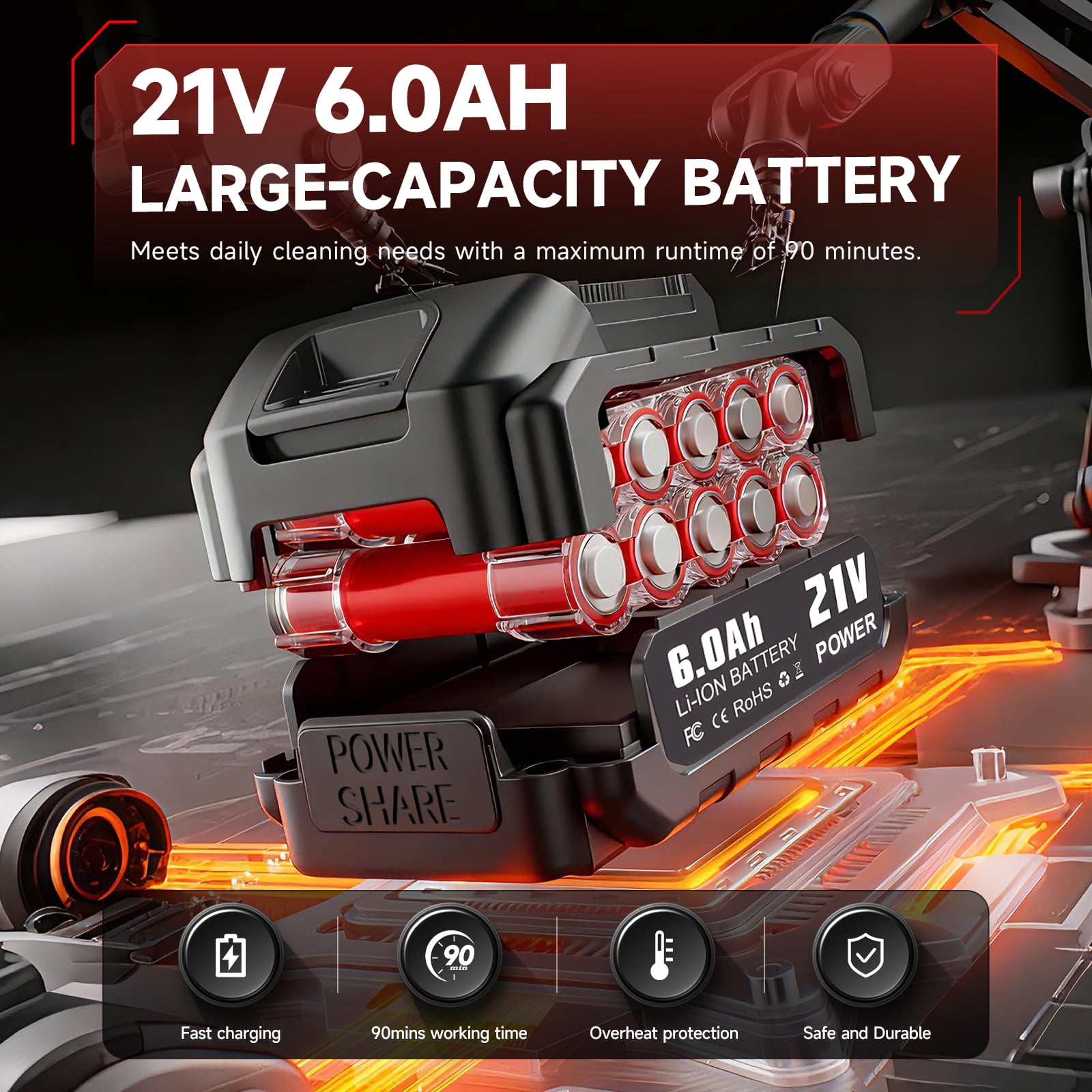 Cordless Pressure Washer, 1060PSI Portable Power Washer with LED Display, 2.8GPM Power Cleaner with 6-in-1 Adjustable Nozzle，16.4ft Hose for Cars/Patios, Black