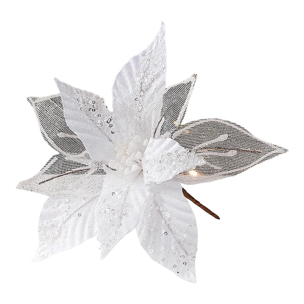Flores artificiales navideñas de 28 cm con lentejuelas brillantes, flores de pascua de tela, flores artificiales para decorar el árbol de Navidad, bodas, cumpleaños y coronas decorativas