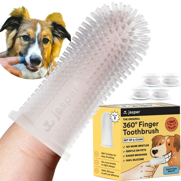Jasper Dog Toothbrush Silicone Finger Toothbrush for Puppies, Cats and Small Pets 4 Pack Clear