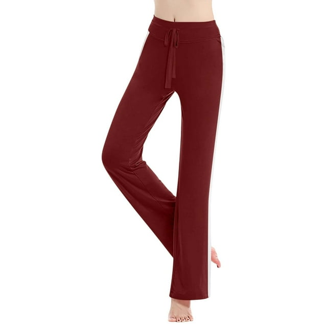 WEIYLL Pantalon de Yoga pour Femmes Couleur Contrastée Taille Haute Coupe Ample Décontractée Extensible Rouge TG
