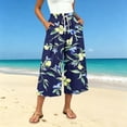 thumbnail image 5 of Atogsazn Womens Summer Floral Print Capris Casual Wide Leg Elastic Waist Cropped Pants Drawstring with Pocket Beach Dark Blue XXL Fashion, 5 of 7