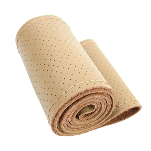 Funda de cuero para volante de coche, 38 cm, antideslizante, transpirable, accesorios Beige