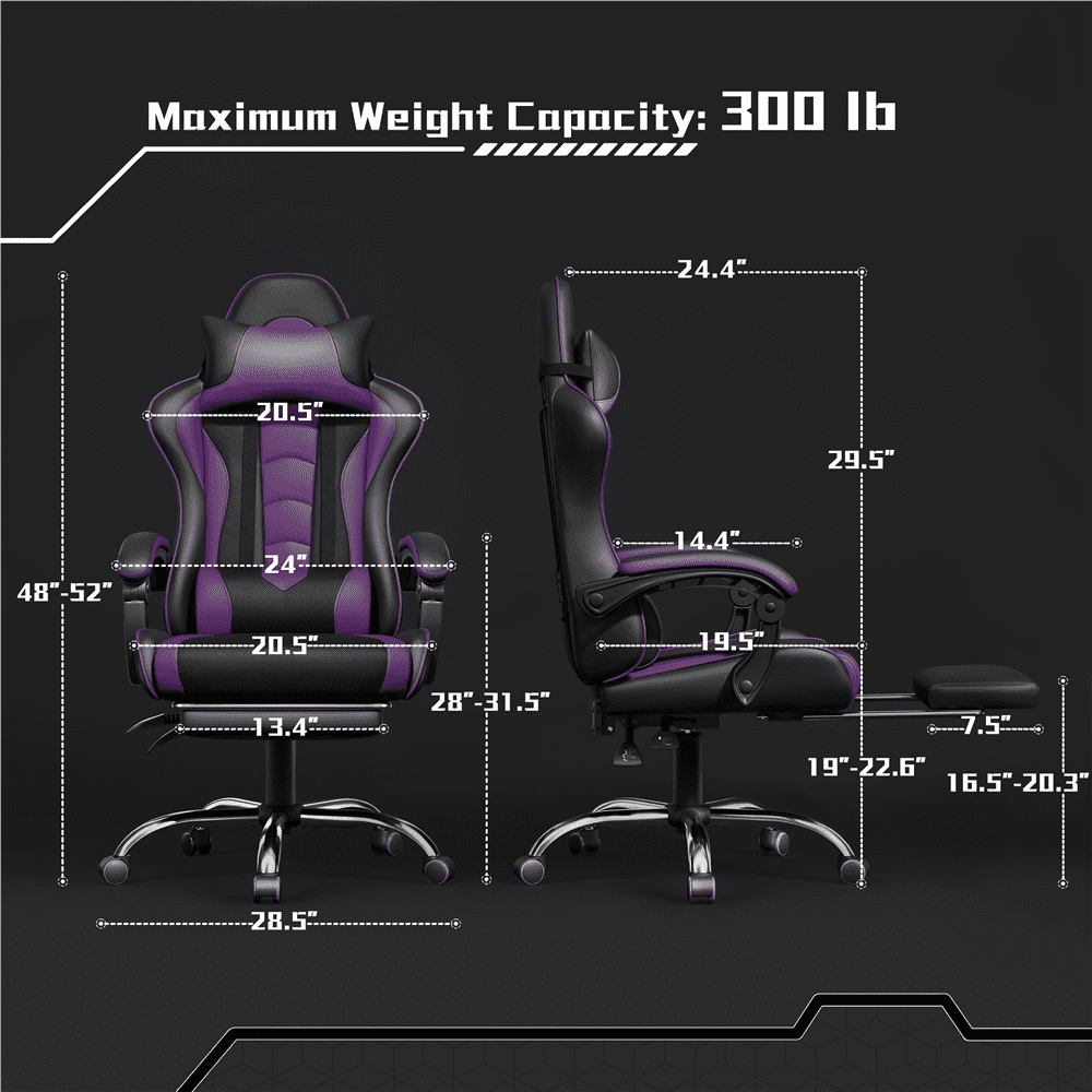 Alden Design High Back Reclining Ergonomic Gaming Chair with Slide Out Footrest, Black/Purple