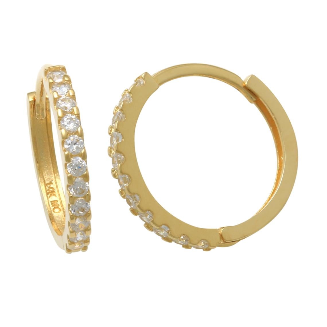 Anygolds Anygolds K Real Solid Gold Diamond Cz Hoop Earring