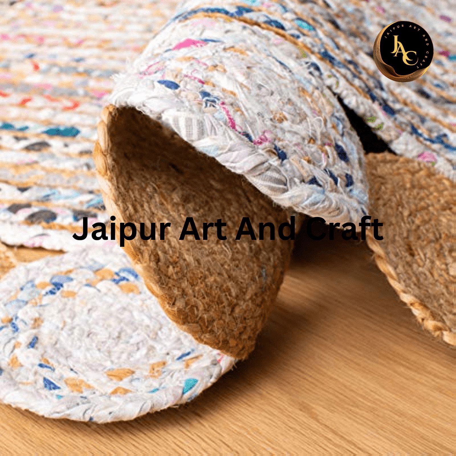 Jaipur Art And Craft Hand Braided Bohemian Multi Color Jute Cotton Runner Area Rug (2.6x8 Sq ft)