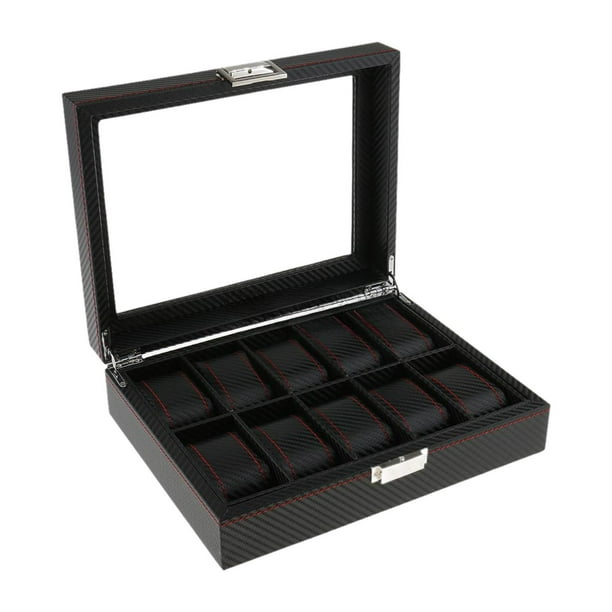 Caja de reloj organizador de relojes contenedor Premium portátil de lujo vitrina de reloj con tapa de vidrio caja de reloj (negro)