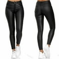 thumbnail image 2 of Fsqjgq Black Leather Leggings for Women Fall Winter Fashion Solid Button Trousers Sports Workout Leggings Yoga Pants Tights Black XL, 2 of 8