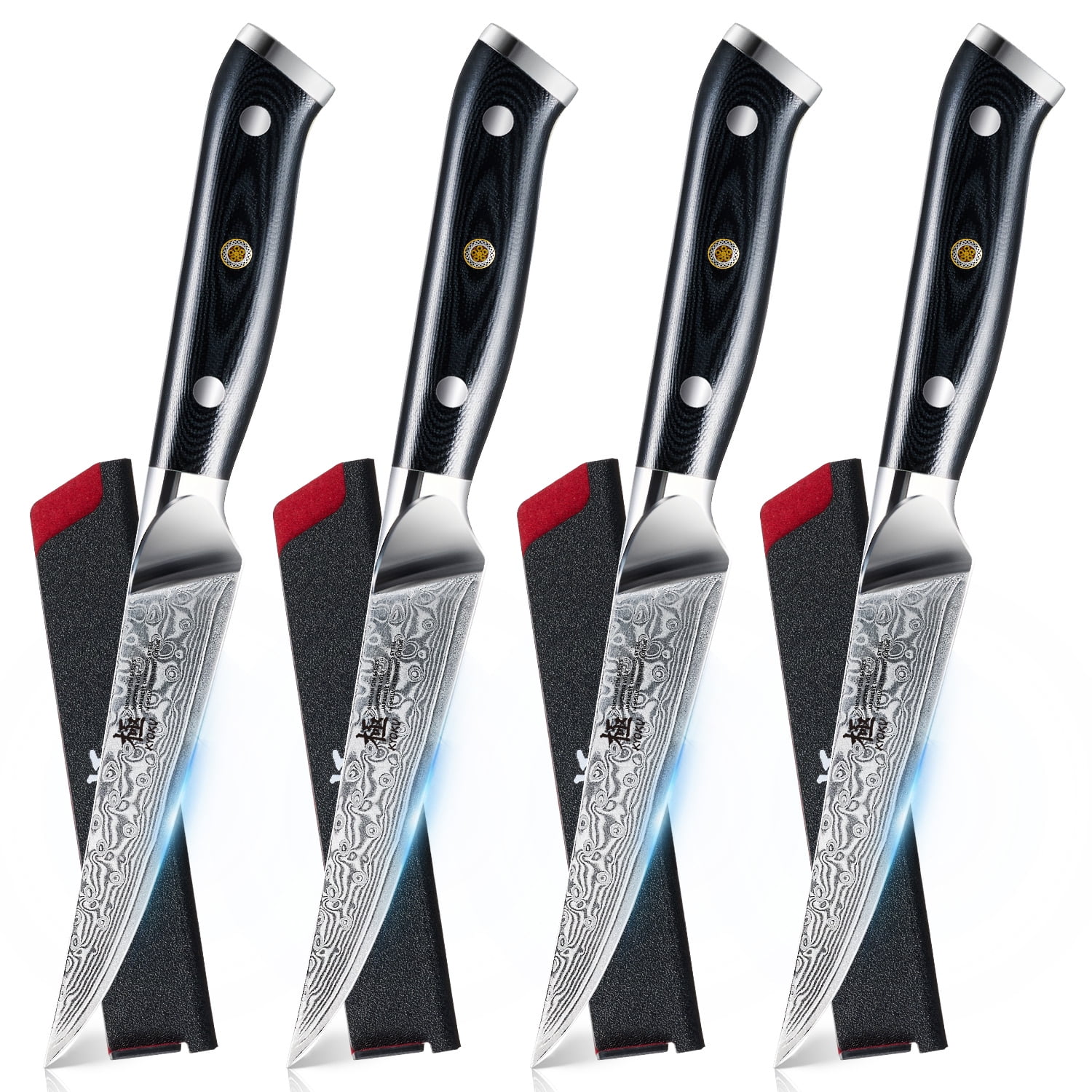 KYOKU Steak Knife Set of 4, Shogun Gin Series 4.5" Steak Knives