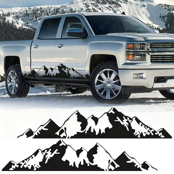 2pcs 78'' Black Snow Mountain Graphic Side Body Decal Stickers For Truck Pickup