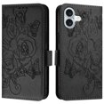 thumbnail image 2 of Designed For iPhone 16 Flip Phone Case,Embossed Butterfly&Rose Designing,PU Leather Flip Folding Kickstand,Card Slots,With Shoulder Strap&Wrist Strap,Shockproof Wallet Case,Black, 2 of 9