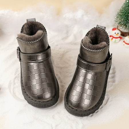 

Toddler Kids Girls Gingham Print Simple Buckle Strap Wedge Snow Boots Shoes