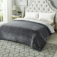 thumbnail image 3 of Posh Pascal 90"x90" Reversible Flannel Heathered Sherpa Blanket in Dark Gray, 3 of 10