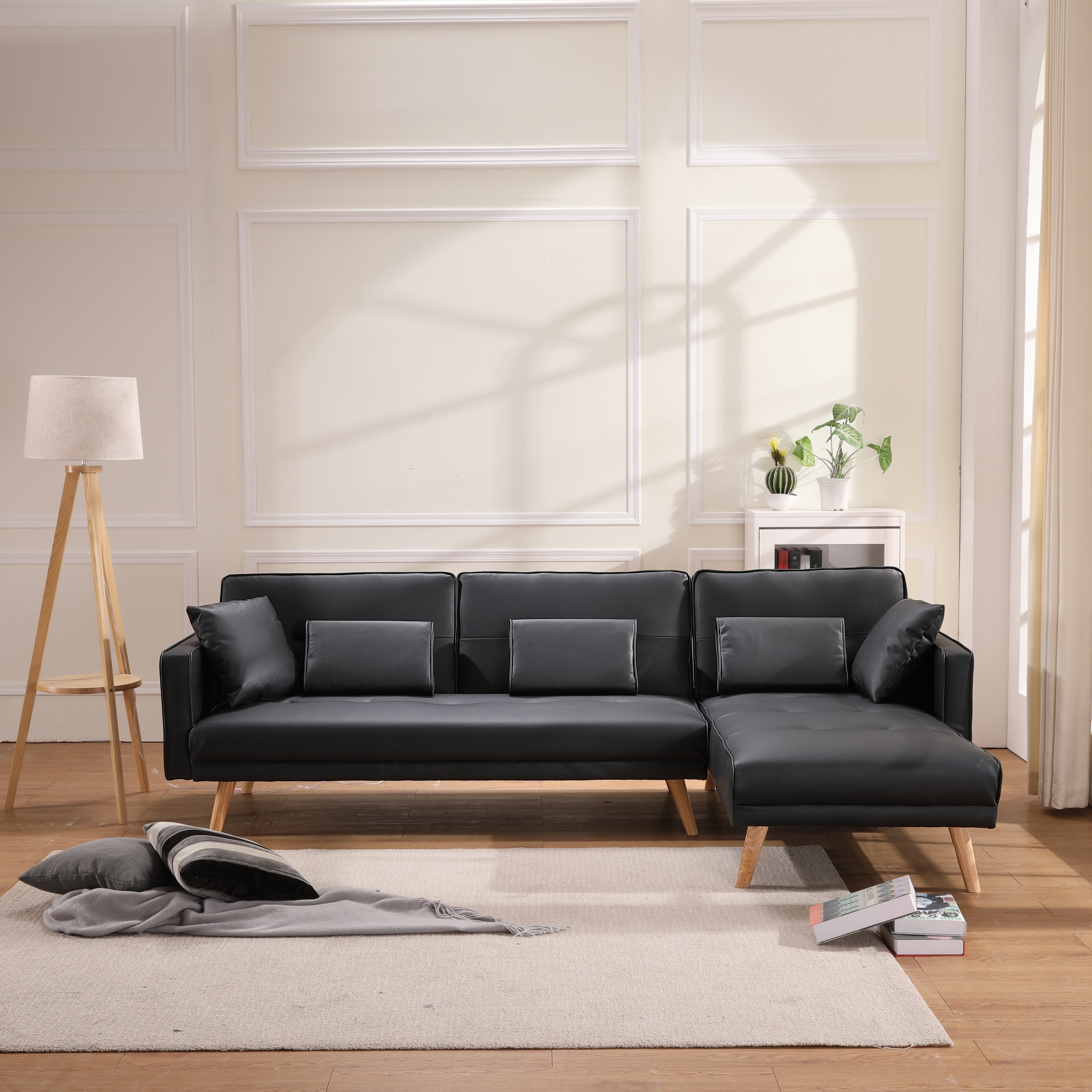 Modern Fold Out Sofa Bed with Chaise Lounge, 70'' x57'' x 30.7