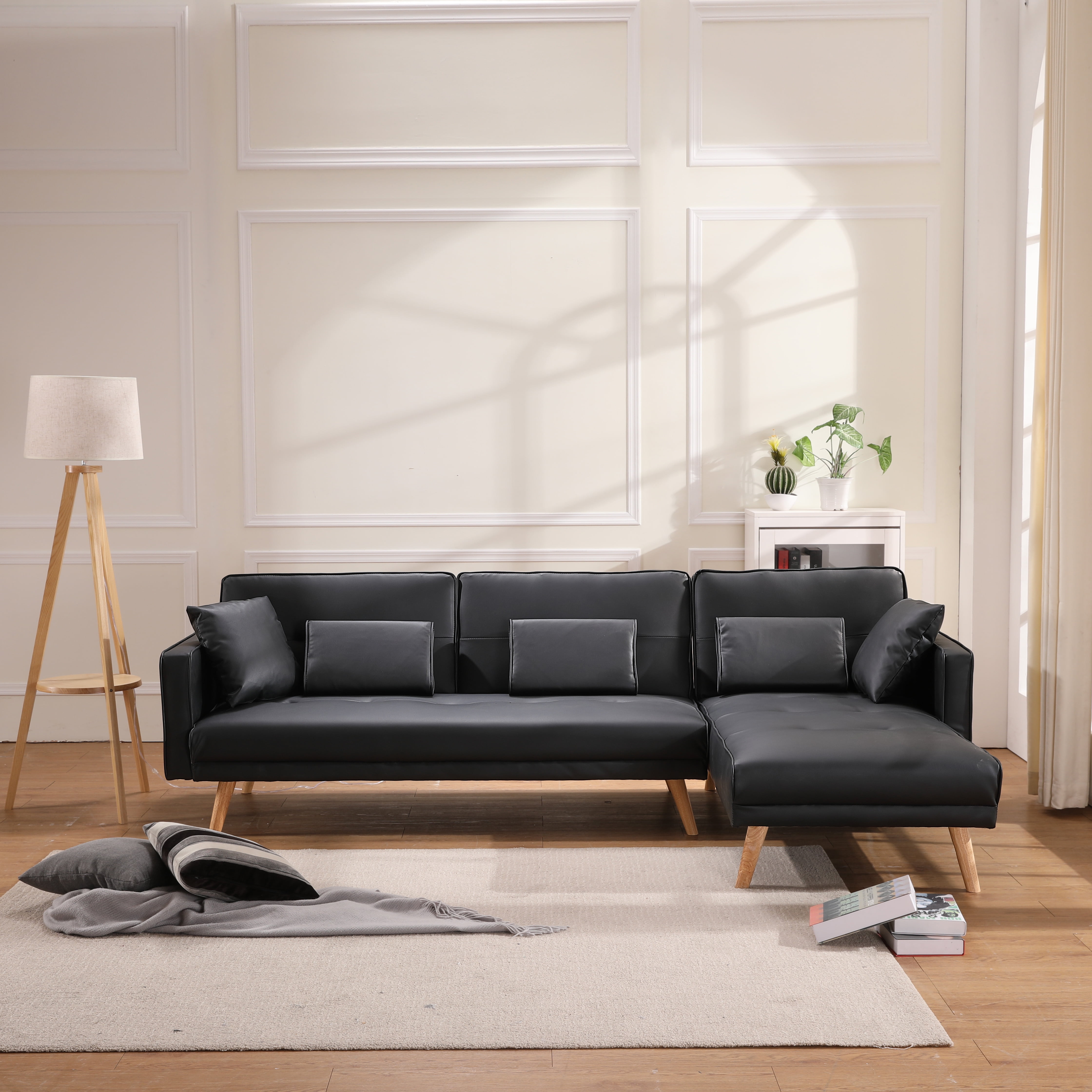 Modern Fold Out Sofa Bed with Chaise Lounge, 70'' x57'' x 30.7 ...