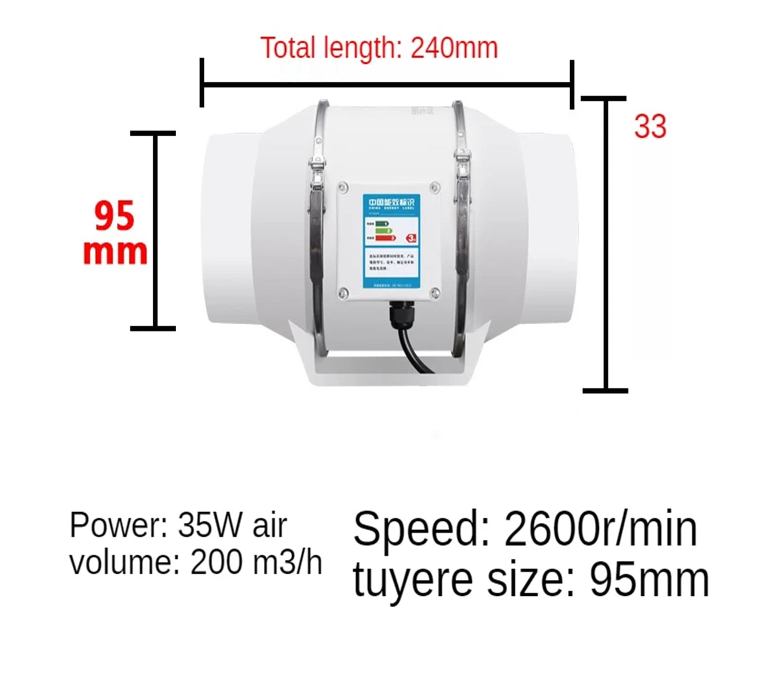 4/5/6 Inch Exhaust Fan Home Silent Inline Pipe Duct Fan Bathroom Extractor Ventilation Kitchen Toilet Wall Air Cleaning ,Energy-Efficient