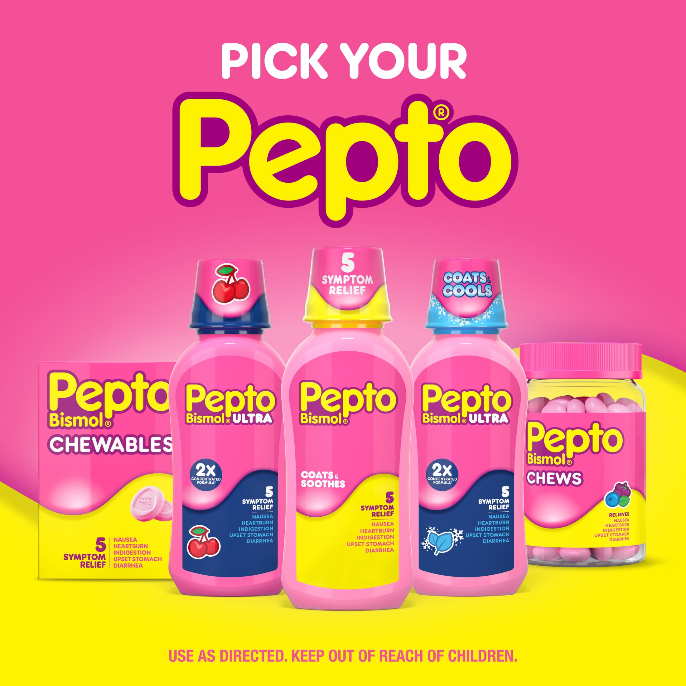 Pepto Bismol Berry Mint Chews, Fast 5-Symptom Stomach Relief, 24 Chewable Tablets