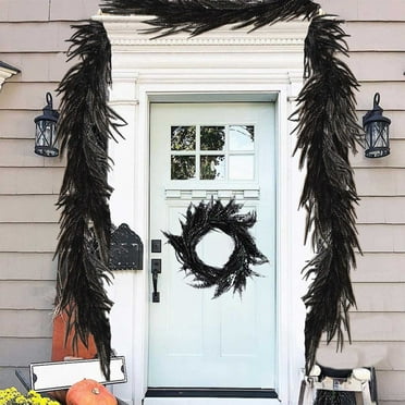 Kbndieu 5.9FT Black Leaf Garland Artificial Hanging Fall Leave Vines Norfolk Pine Needle Garland for Outdoor Indoor Table Mantle Wall Christmas Thanksgiving Decor Christmas Decorations Clearance