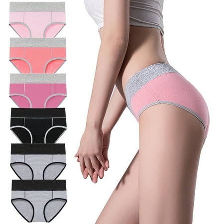 ATOYSOY Women s Multipack Solid Lace Panty Teens Comfy Classic Briefs Hip Lifting Cotton Panties  6 Pack Clearance Mid Waist Underpants Shapewear Control Briefs for Ladies Stretchy Gray L