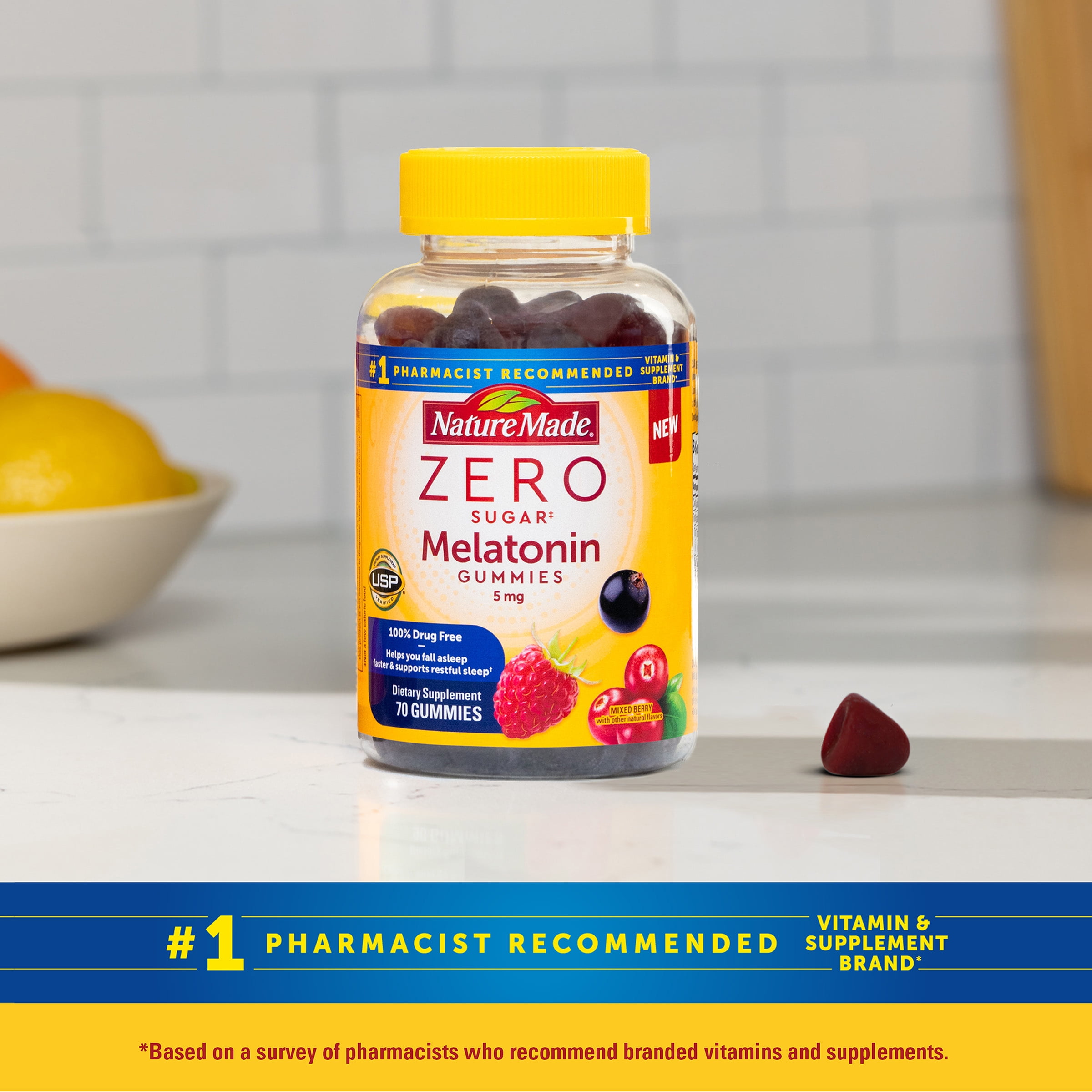 Nature Made Zero Sugar Melatonin 10mg per 2 Gummies, Sugar Free Sleep Aid, 70 Count