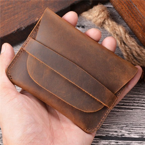 Pure cowhide retro crazy horse leather coin purse new card holder storage old style card holder genuine card bag ultra-thin