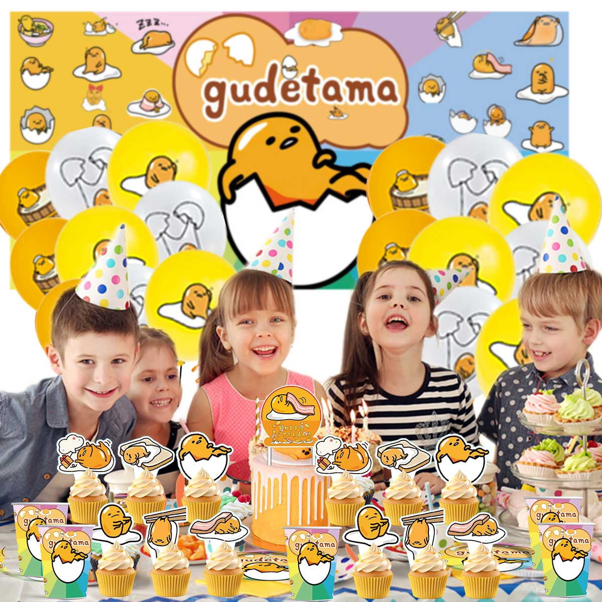 Gudetama Lazy Egg Party Supplies Latex Balloons Decor Banner Backdrop Kit Birthday Decorations