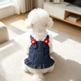 thumbnail image 6 of Denim Small Puppy Dress with D-Ring and Pocket Flowers Girl Dog Clothes Summer Pet Clothing Fashion Sweet Blingbling Princess Skirt Cake Camisole Tutu Dress Dog Sundress for Festival, 6 of 7
