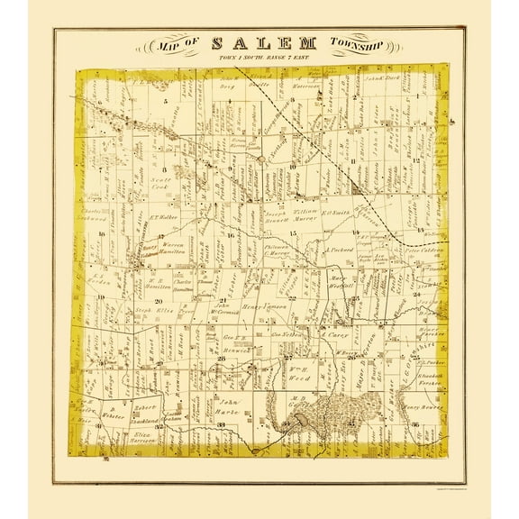 Historic County Map - Salem County Michigan - Everts 1874 - 23 x 25.72 - Vintage Wall Art